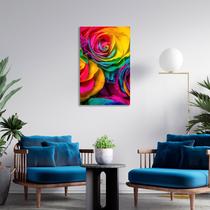 Quadro Decorativo Flores Rosas Arco-Íris Colorido Sala Arte