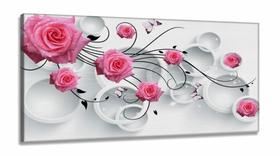 Quadro Decorativo Flores Rosas Estilo 3d em Tecido canvas 130x60