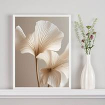 Quadro Decorativo Flores Sofisticadas Branco e Bege 24x18cm