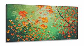 Quadro Decorativo Flores Tons Verde em Tecido Canvas 130x60 cm