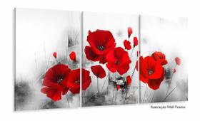 Quadro Decorativo Flores Vermelhas 120x60 3 peças