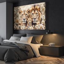 Quadro decorativo florido família de Leão com um filhote