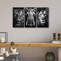 Quadro Decorativo Foco Força Fé Tigre Elefante Leão Animais