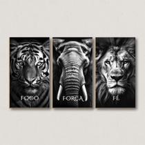 Quadro Decorativo Foco Força Fé Tigre Elefante Leão Animais