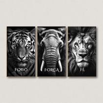 Quadro Decorativo Foco Força Fé Tigre Elefante Leão Animais