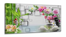 Quadro Decorativo Folhagens Cisnes Lago Estilo 3d em Tecido canvas 130x60 Quadro Decorativo Folhagens Cisnes Lago Estilo 3d em Tecido canvas 130x60