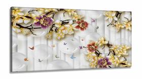 Quadro Decorativo Folhagens Flores Bolhas Estilo 3d em Tecido canvas 130x60