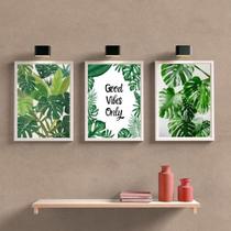 Quadro Decorativo Folhagens Good Vibes Only 24X18Cm 3 Peças