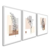 Quadro Decorativo Folhas Abstratas com 3 Telas para Escritório Hall Quarto 60cm X 90cm Sem Vidro