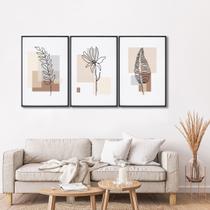 Quadro Decorativo Folhas Abstratas com 3 telas para Escritório Hall Quarto