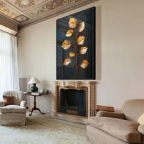 Quadro decorativo folhas douradas fundo black