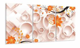 Quadro Decorativo Folhas e Arcos Laranja Estilo 3d