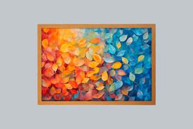 Quadro Decorativo Folhas Em Tons De Laranja E Azul