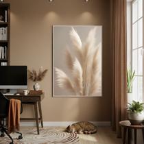 Quadro Decorativo Folhas Penas 70x50cm Mold Preta