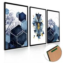 Quadro decorativo formas geometricas azuis arte abstrata moderno