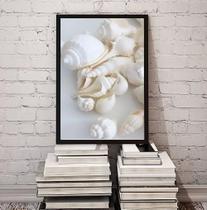 Quadro Decorativo Fotografia Branca Conchas 33X24Cm - Vidro