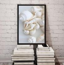 Quadro Decorativo Fotografia Branca Conchas 45X34Cm - Vidro