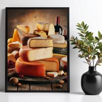 Quadro Decorativo Fotografia De Queijos Variados 24x18cm - com vidro