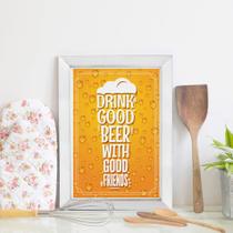 Quadro Decorativo Frase Cerveja e Amigos 33x43cm Moldura Branca - Quartinhos