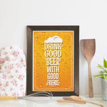 Quadro Decorativo Frase Cerveja e Amigos 33x43cm Moldura Marrom - Quartinhos