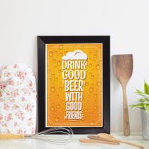 Quadro Decorativo Frase Cerveja e Amigos 33x43cm Moldura Preta - Quartinhos