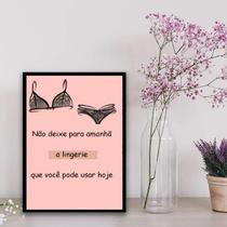 Quadro Decorativo Frase Lingerie 24X18Cm - Com Vidro Preta