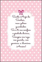 Quadro Decorativo Frase Oração Santo Anjo Senhor Rosa 30x20 Mdf Adesivado