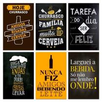 Quadro Decorativo Frases Bar Churrasco Cerveja Kit 6 peças 20x30cm