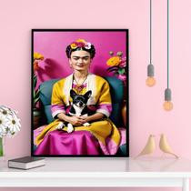 Quadro Decorativo Frida Com Cachorrinho 24x18cm - com vidro