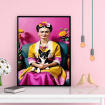 Quadro Decorativo Frida Com Cachorrinho 33x24cm - com vidro Quadro Decorativo Frida Com Cachorrinho 33x24cm - com vidro