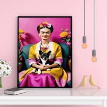 Quadro Decorativo Frida Com Cachorrinho 45X34Cm - Com Vidro