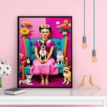 Quadro Decorativo Frida Com Cães e Gatos 24x18cm - com vidro