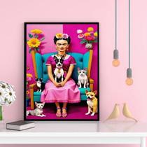 Quadro Decorativo Frida Com Cães E Gatos 24X18Cm