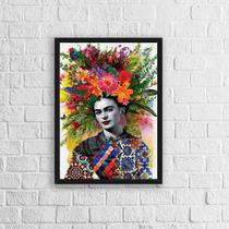 Quadro Decorativo Frida Com Flores 33x24cm
