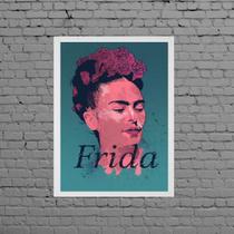 Quadro Decorativo Frida Rosa E Azul 33x24cm