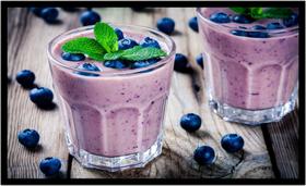 Quadro Decorativo Frutas Sucos Taças Açaí Copo Lanchonetes Lojas Cozinha Sala Com Moldura RC018