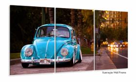 Quadro Decorativo Fusca Azul 120x60 em tecido 3 peças