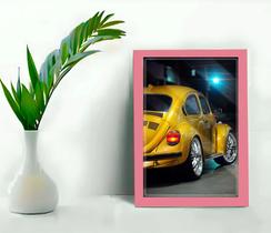 Quadro Decorativo Fusca Dourado Sala Escritório + Vidro A4