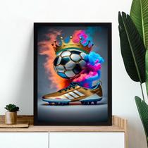 Quadro Decorativo Futebol - Chuteira e Bola 24x18cm - com vidro