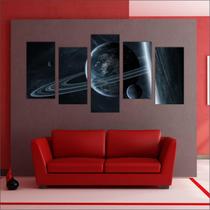 Quadro Decorativo Galáxias Planetas Universo Salas 5 Peças Com Moldura