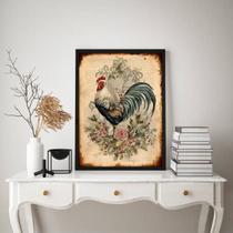 Quadro Decorativo Galo Country Retrô 33x24cm - com vidro