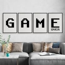 Quadro Decorativo Game Over Para Quarto Gamer Kit 4 peças Decoração Mosaico