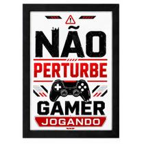 Quadro Decorativo Gamer "Não Perturbe Gamer Jogando" Branco