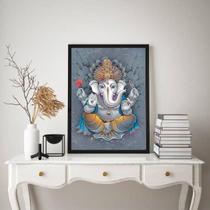 Quadro Decorativo Ganesha Cinza 24x18cm Vidro Moldura Preta