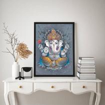 Quadro Decorativo Ganesha FundoCinza 33x24cm - com vidro