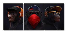 Quadro Decorativo Gangue Macacos Sábios Para Quarto 3 Peças