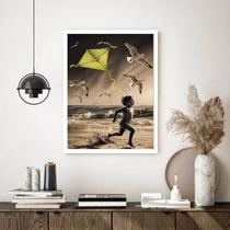 Quadro Decorativo Garoto Pipa Praia Pássaros - 70x50cm Quadro Decorativo Garoto Pipa Praia Pássaros - 70x50cm