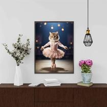 Quadro Decorativo Gatinha Bailarina 45X34Cm - Com Vidro