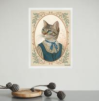 Quadro Decorativo Gatinha Clássico Vintage 33x24cm - com vidro