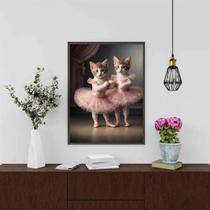 Quadro Decorativo Gatinhas Bailarinas 45X34Cm - Com Vidro